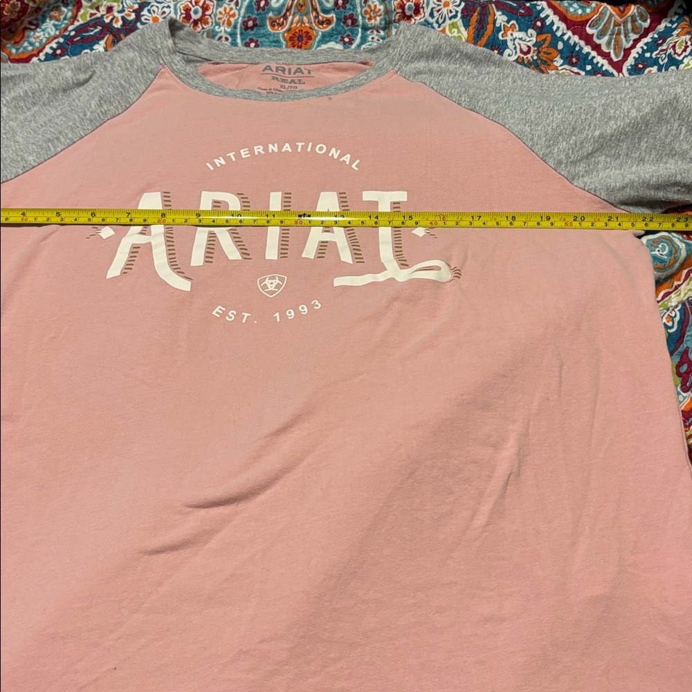Ariat Real Womens XL Pink Grey Raglan Baseball Long Sleeve Graphic T-Shirt. - Picture 4 of 5